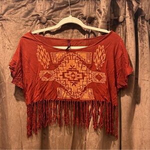 Miss Royal T Fringe Aztec Crop Top